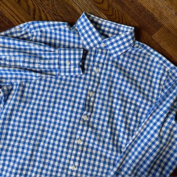 Proper Cloth Light Blue Gingham Dress Shirt Mens S Cotton Preppy Business Casual - Picture 1 of 7